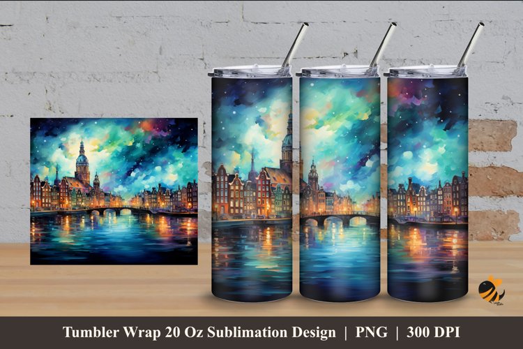 Watercolor City Tumbler Wrap Sublimation Design 4 example image 1