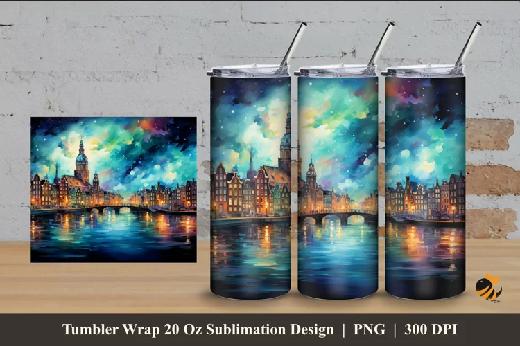 Watercolor City Tumbler Wrap Sublimation Design 4