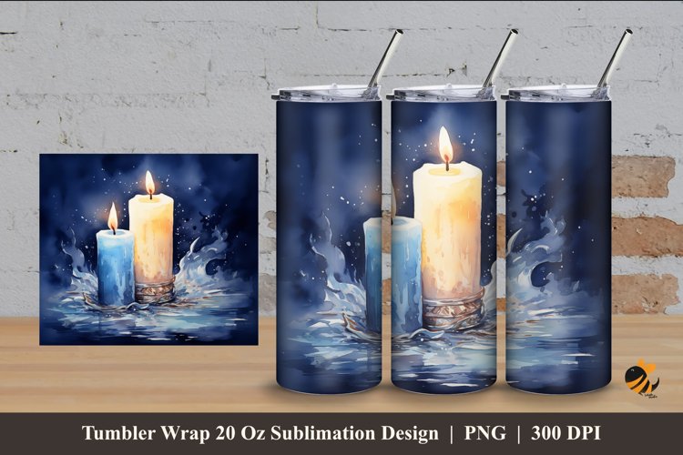 Candle Watercolor Tumbler Wrap Sublimation Design 4