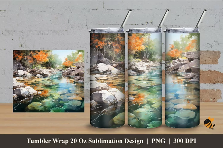 River Stone Aquascape Tumbler Wrap Sublimation Design 4