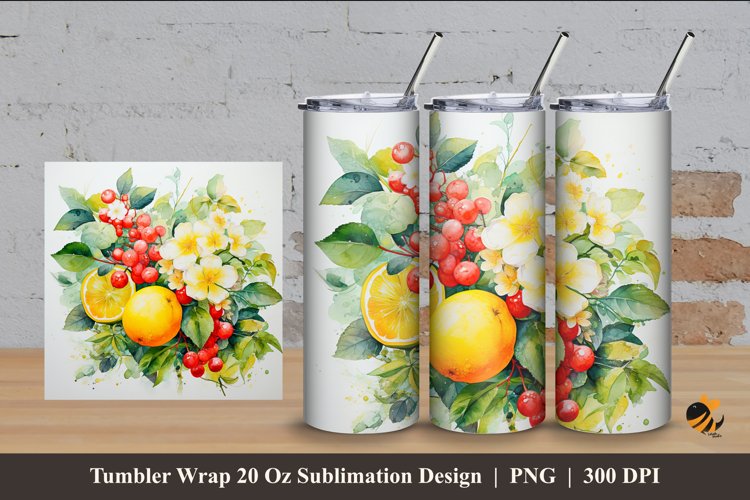 Fruit and Flower Tumbler Wrap Sublimation Design 4