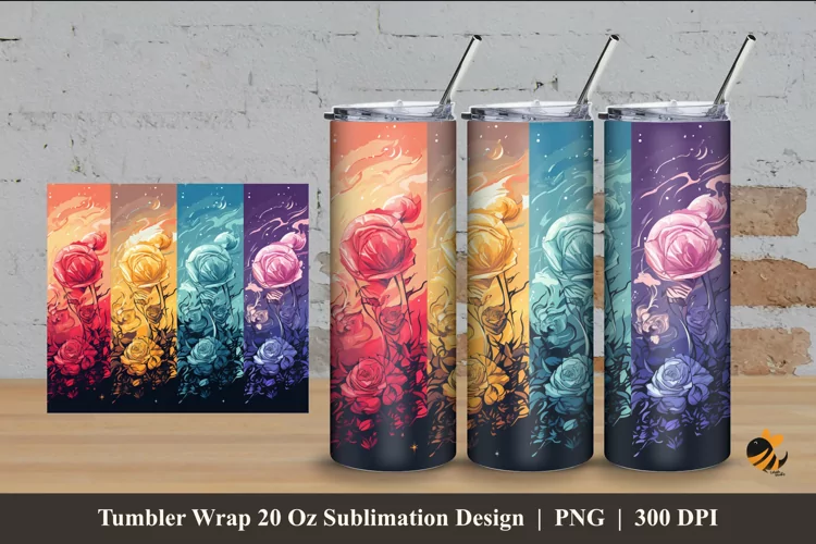 Rose Partition Tumbler Wrap Sublimation Design 4