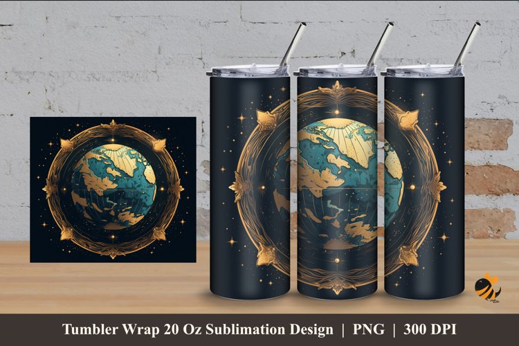 Handdrawn Globe Tumbler Wrap Sublimation Design 4 example image 1