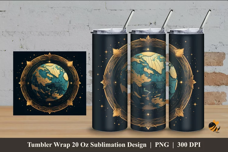 Handdrawn Globe Tumbler Wrap Sublimation Design 4