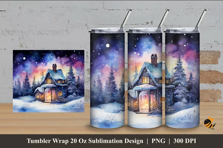 Beauty Winter House Tumbler Wrap Sublimation Design 4