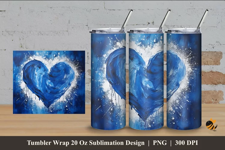 Painting Blue Love Tumbler Wrap Sublimation Design 4