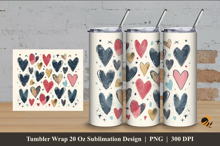 Cute Handdrawn Love Tumbler Wrap Sublimation Design 4