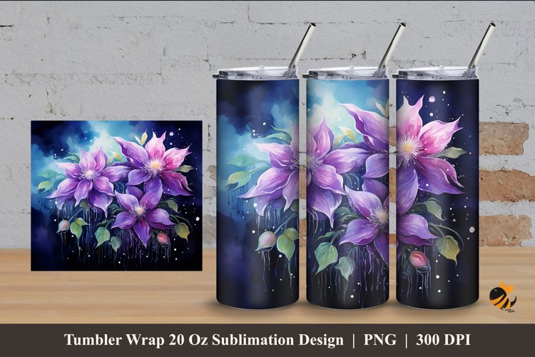 Clematis Flower Tumbler Wrap Sublimation Design 4