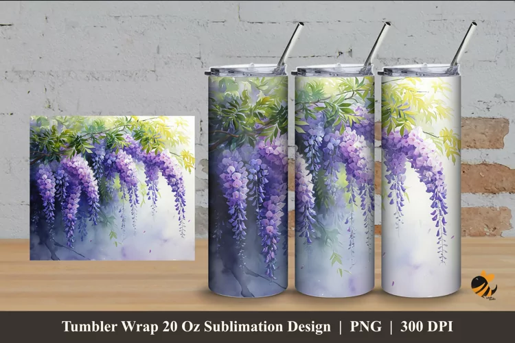 Wisteria Flower Tumbler Wrap Sublimation Design 4