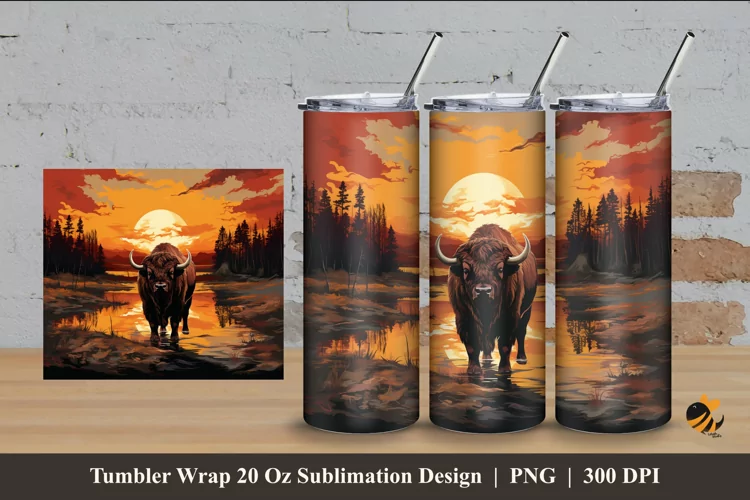 Wild Bison Tumbler Wrap Sublimation Design 4