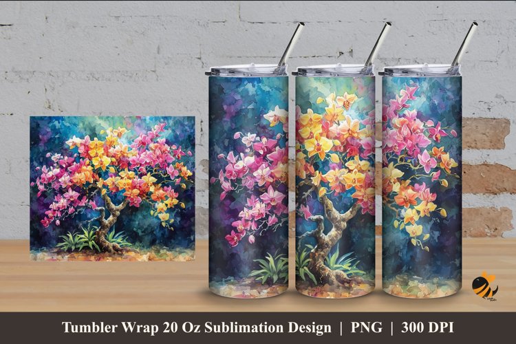 Panoramic Flower Tumbler Wrap Sublimation Design 4 example image 1