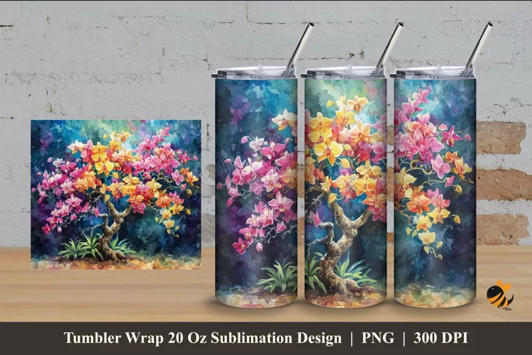 Panoramic Flower Tumbler Wrap Sublimation Design 4