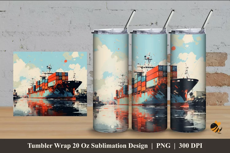 Cargo Ship Tumbler Wrap Sublimation Design 4