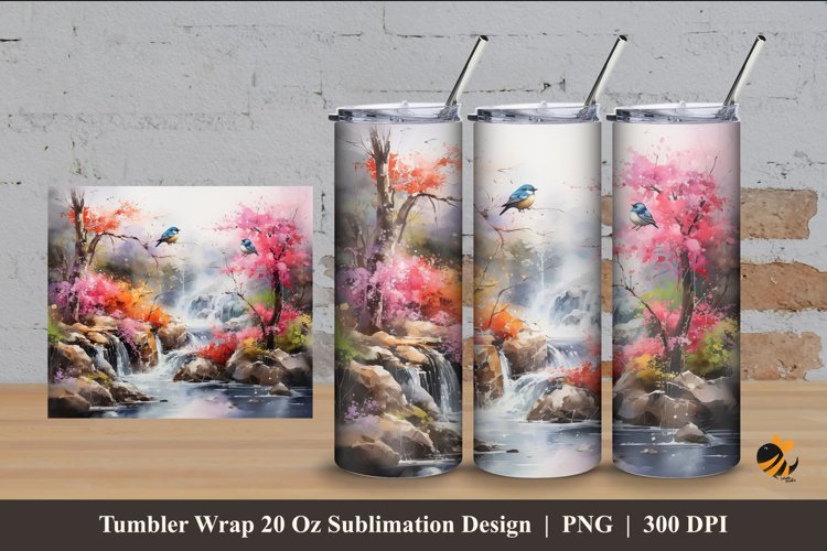 Bird Nature Tumbler Wrap Sublimation Design 4 example image 1