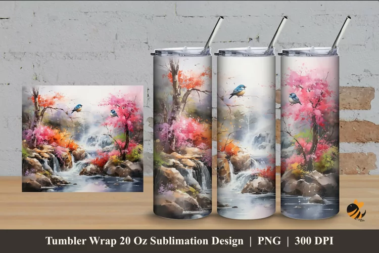 Bird Nature Tumbler Wrap Sublimation Design 4