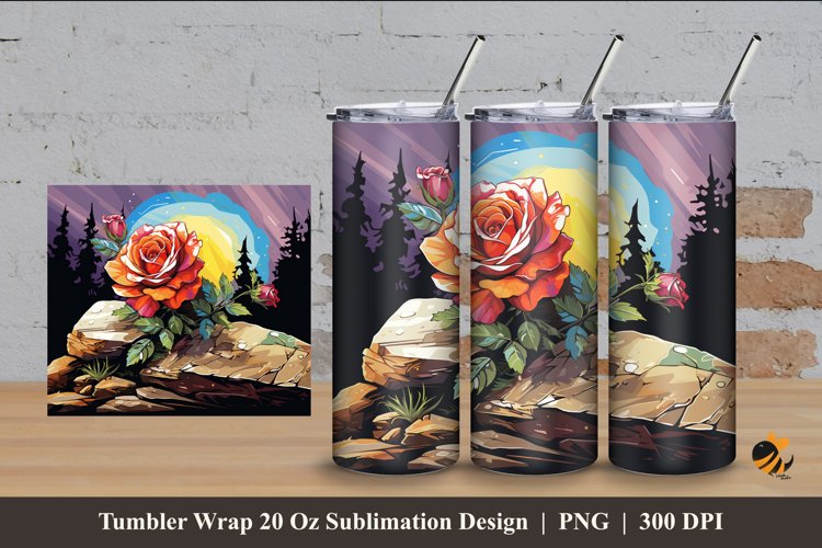 Outdoor Flower Tumbler Wrap Sublimation Design 4 example image 1