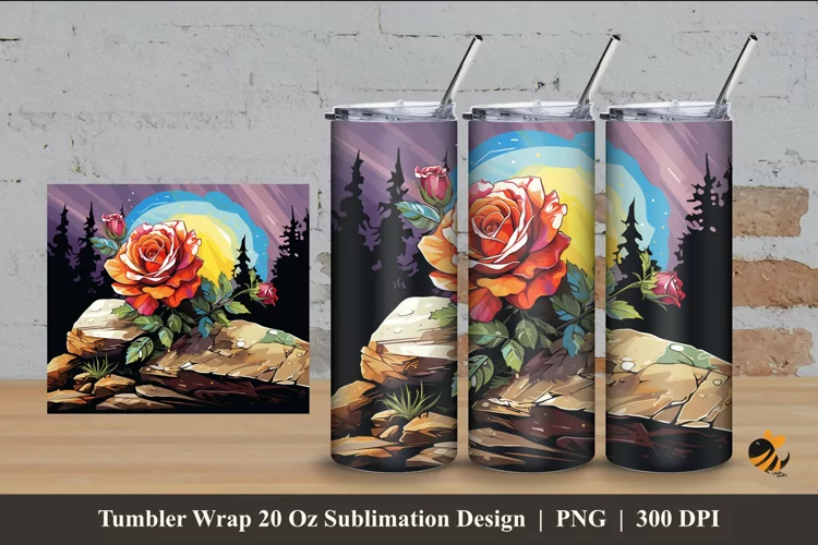 Outdoor Flower Tumbler Wrap Sublimation Design 4