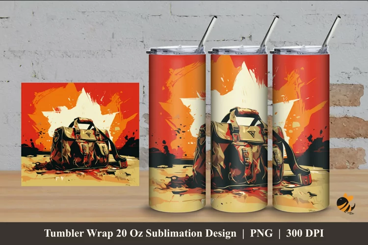 Retro Military Bag Tumbler Wrap Sublimation Design 4