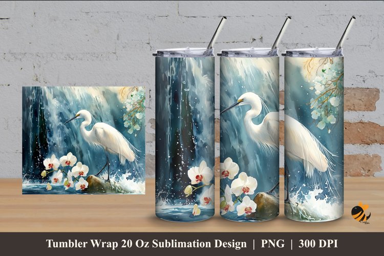 Stork Nature Tumbler Wrap Sublimation Design 4 example image 1