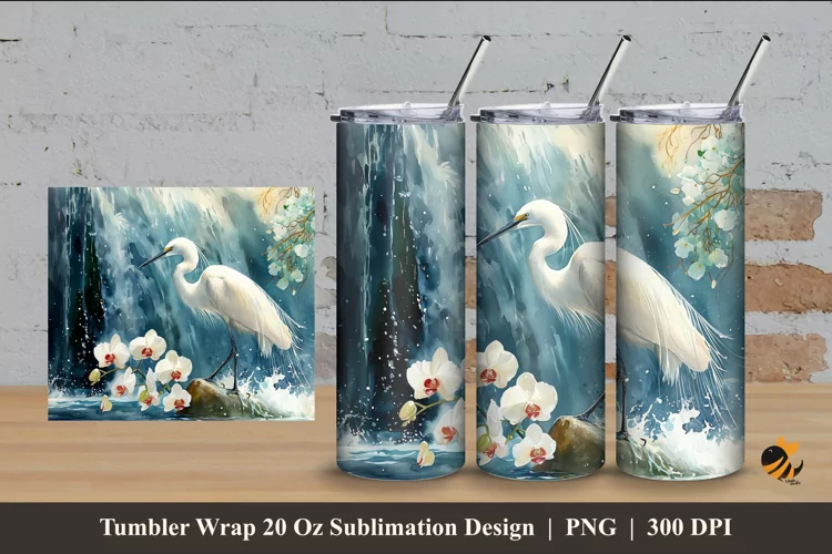 Stork Nature Tumbler Wrap Sublimation Design 4