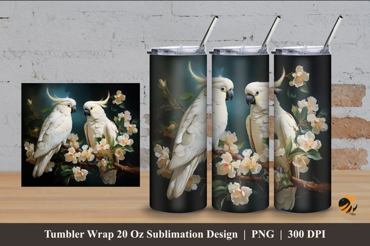 White Cockatoo Tumbler Wrap Sublimation Design 4