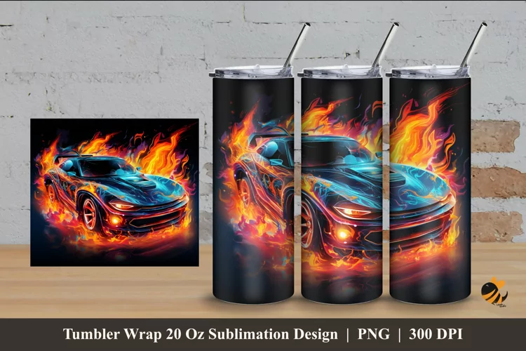 Burning Car Effect Tumbler Wrap Sublimation Design 4