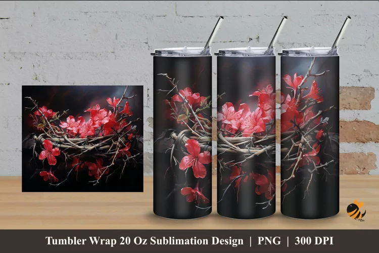 Flower Twigs Tumbler Wrap Sublimation Design 4