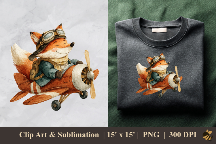 Cute Fox Pilot DTF Sublimation Clipart Design 4
