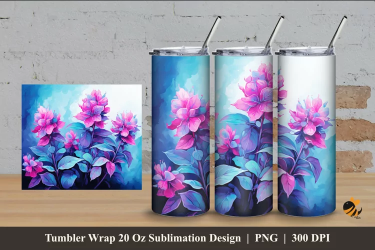 Oregano Flower Tumbler Wrap Sublimation Design 4
