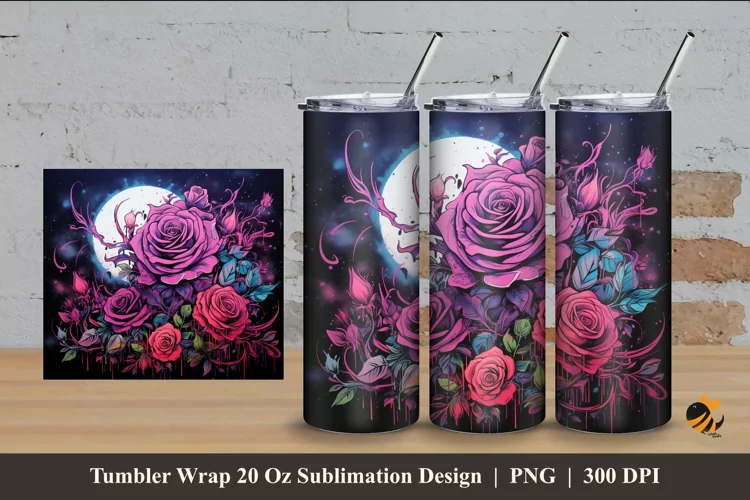 Moonlight Rose Tumbler Wrap Sublimation Design 4