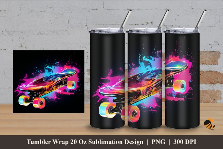 Skate Board Effect Tumbler Wrap Sublimation Design 4