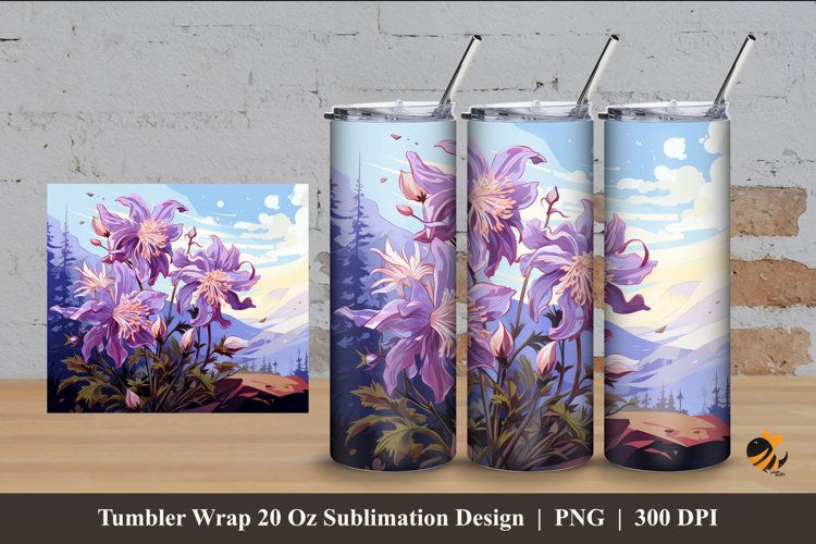 Columbine Flower Tumbler Wrap Sublimation Design 4 example image 1