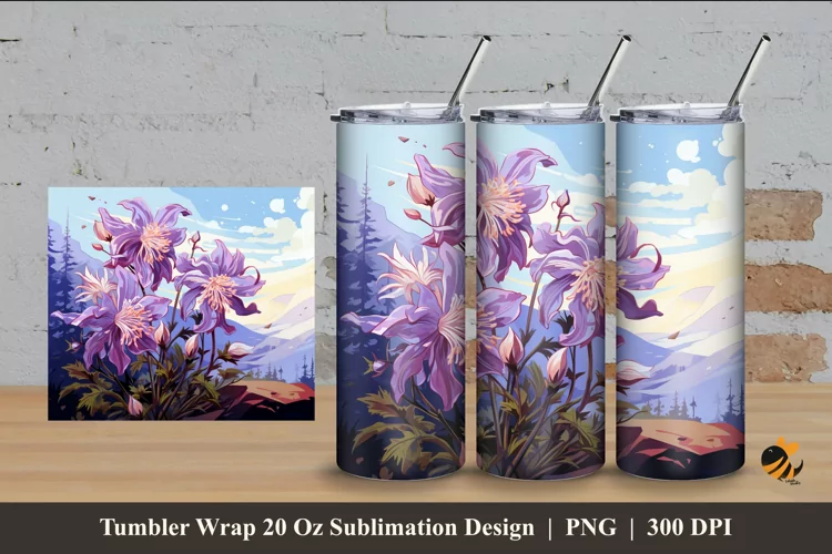 Columbine Flower Tumbler Wrap Sublimation Design 4