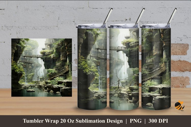 Jungle River Tumbler Wrap Sublimation Design 4