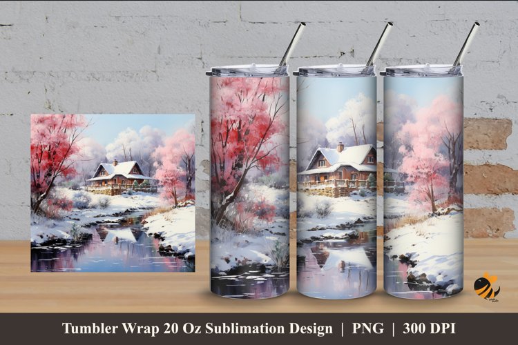 Winter House Tumbler Wrap Sublimation Design 4 example image 1
