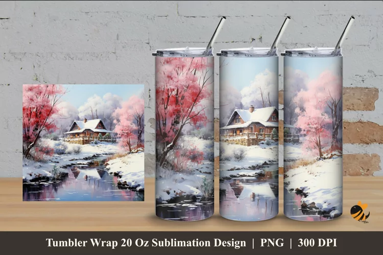 Winter House Tumbler Wrap Sublimation Design 4