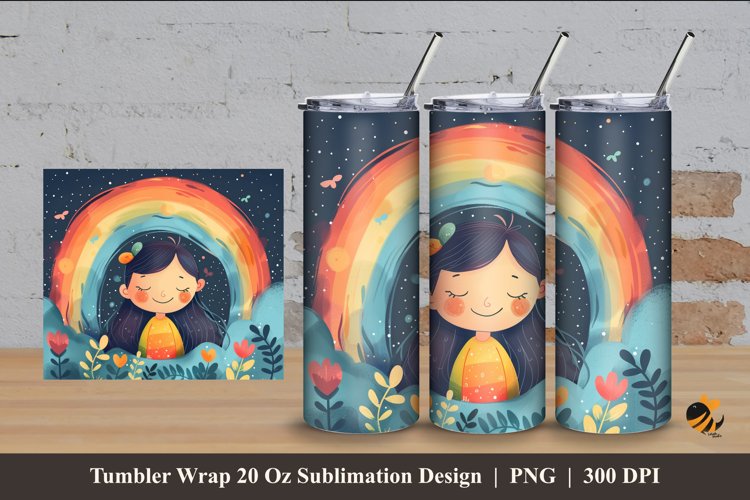 Girl And Rainbow Tumbler Wrap Sublimation Design 4