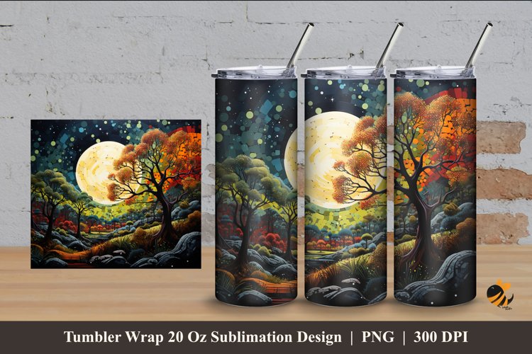 Nature Night Panorama Tumbler Wrap Sublimation Design 4 example image 1