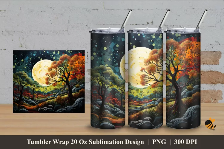 Nature Night Panorama Tumbler Wrap Sublimation Design 4