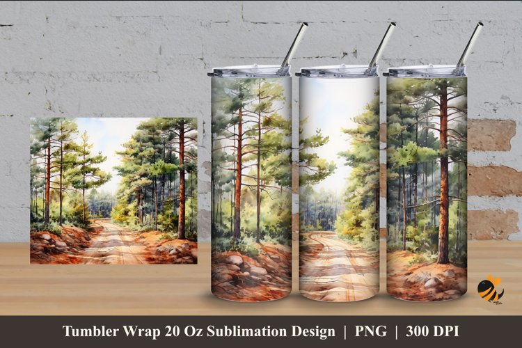 Pine Forest Road Tumbler Wrap Sublimation Design 4 example image 1