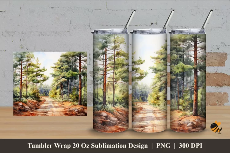 Pine Forest Road Tumbler Wrap Sublimation Design 4