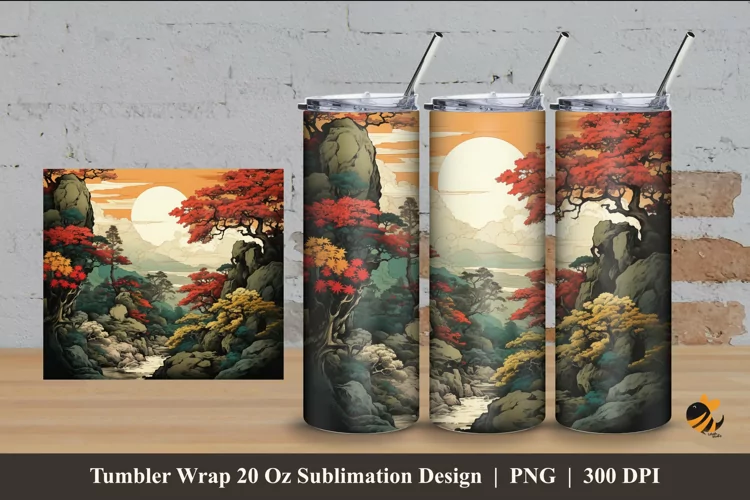 Sunset Nature Tumbler Wrap Sublimation Design 4