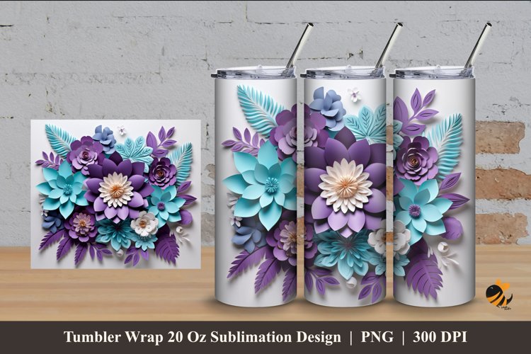 3d Artificial Flower Tumbler Wrap Sublimation Design 4