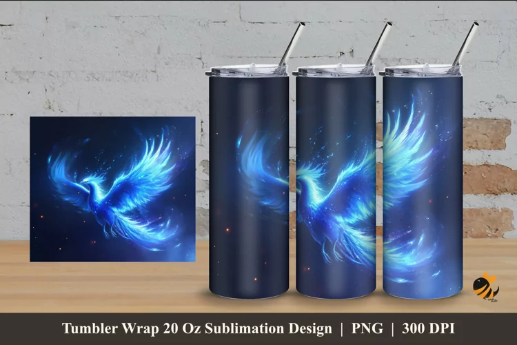 Blue Phoenix Tumbler Wrap Sublimation Design 4