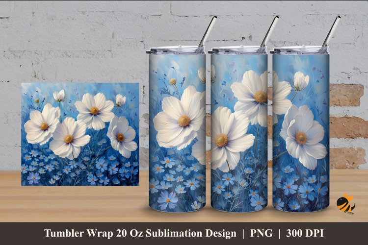 Cosmos Flower Tumbler Wrap Sublimation Design 4 example image 1