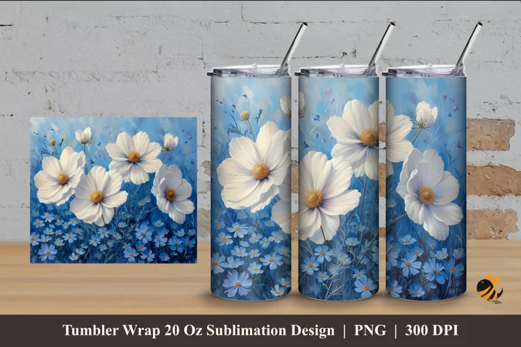 Cosmos Flower Tumbler Wrap Sublimation Design 4