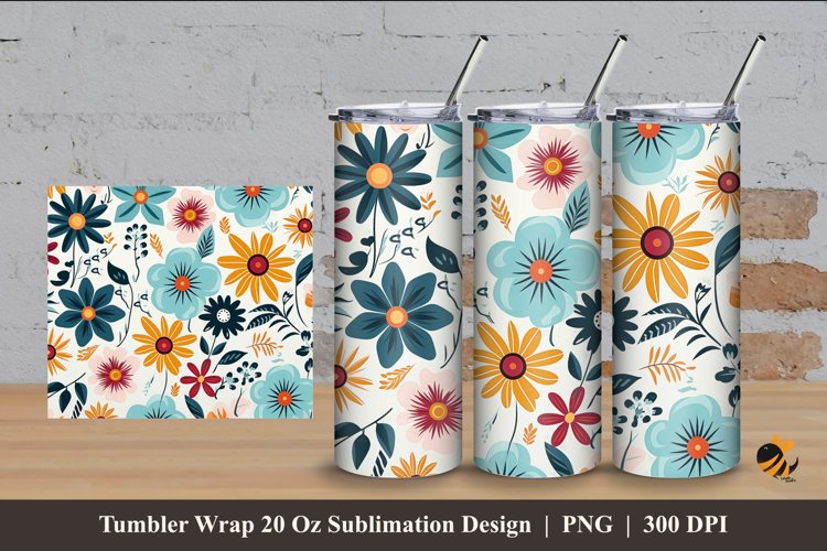 Floral Art Design Tumbler Wrap Sublimation Design 4 example image 1