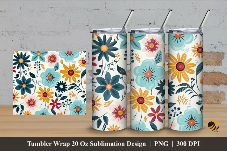 Floral Art Design Tumbler Wrap Sublimation Design 4