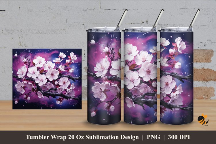 Airbrush Sakura Tumbler Wrap Sublimation Design 4 example image 1