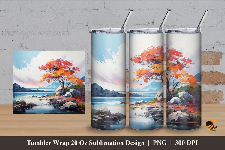 Beach Tree Tumbler Wrap Sublimation Design 4